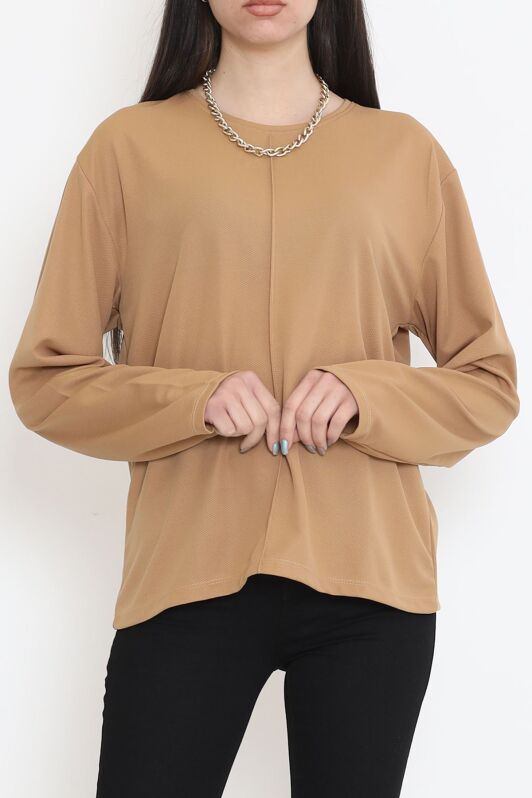Oversize Ortadan Çımalı Bluz Sütlükahve - 15913.1778. - 3