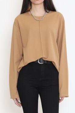 Oversize Ortadan Çımalı Bluz Sütlükahve - 15913.1778. - 5
