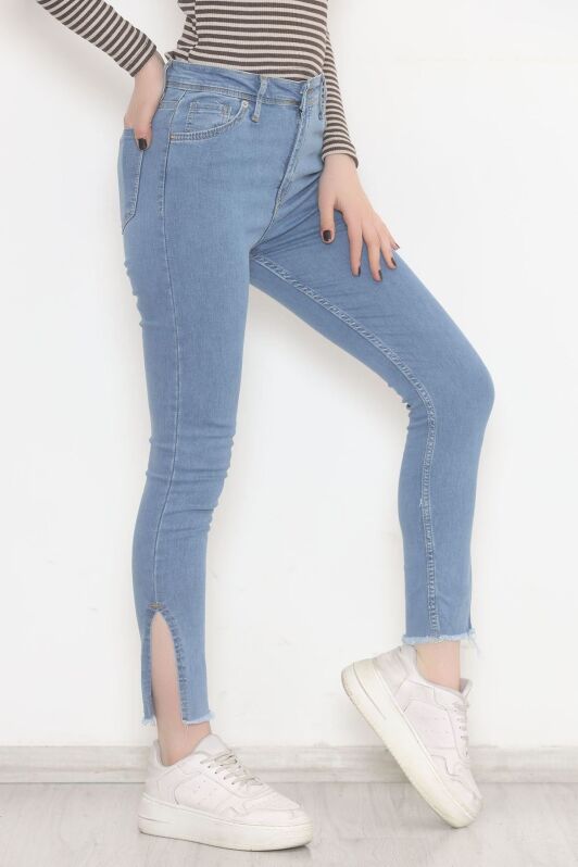 Paça Yırtmaçlı Dar Kot Pantolon Açıkmavi - 5011.1606. - 3