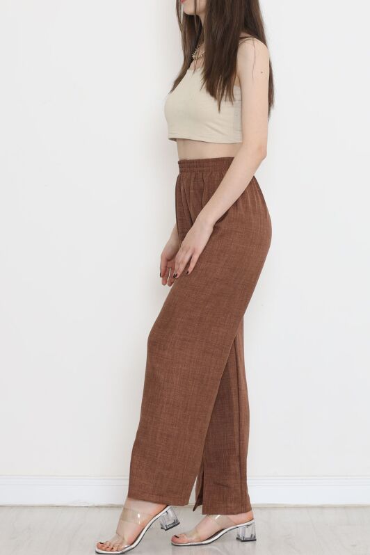 Paça Yırtmaçlı Keten Pantolon Acıkahve - 15267.1726. - 3