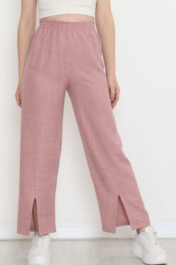Paça Yırtmaçlı Keten Pantolon Pembe - 15267.1726. - 1