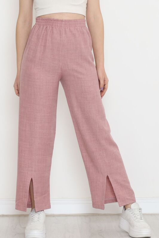 Paça Yırtmaçlı Keten Pantolon Pembe - 15267.1726. - 1