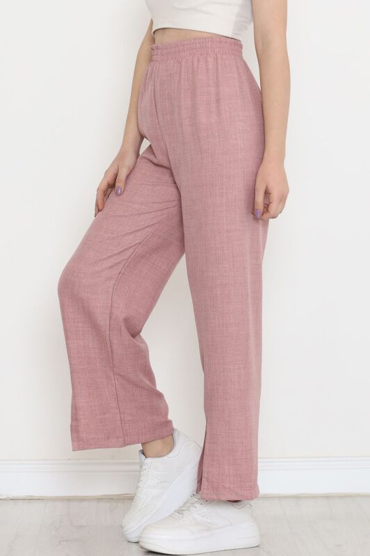 Paça Yırtmaçlı Keten Pantolon Pembe - 15267.1726. - 2