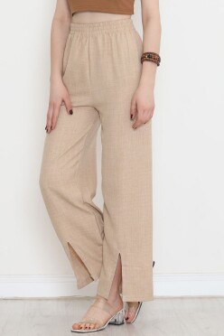 Paça Yırtmaçlı Keten Pantolon Taş - 15267.1726. - 2