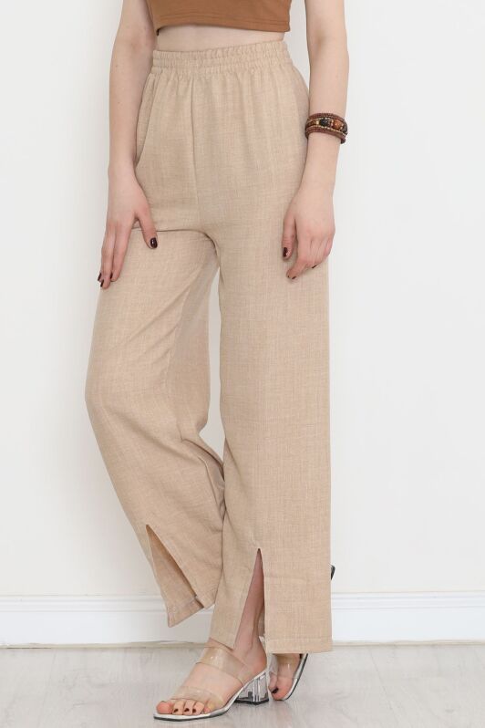 Paça Yırtmaçlı Keten Pantolon Taş - 15267.1726. - 2