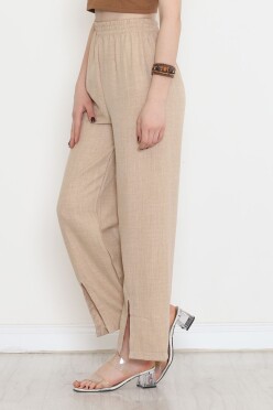 Paça Yırtmaçlı Keten Pantolon Taş - 15267.1726. - 3