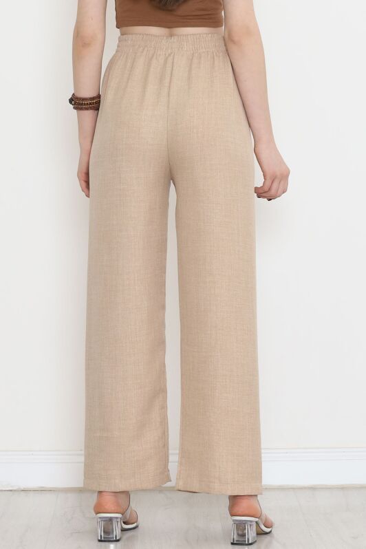 Paça Yırtmaçlı Keten Pantolon Taş - 15267.1726. - 4