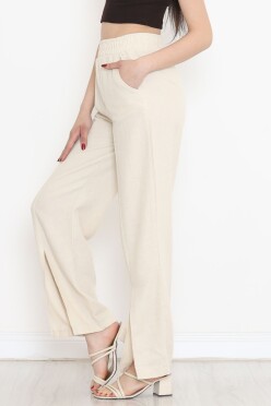 Paça Yırtmaçlı Keten Pantolon Taş - 17656.1247. - 3