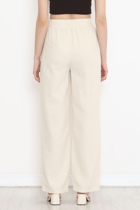 Paça Yırtmaçlı Keten Pantolon Taş - 17656.1247. - 5