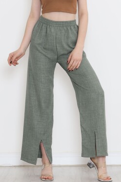 Paça Yırtmaçlı Keten Pantolon Yeşil - 15267.1726. - 1