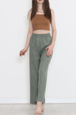 Paça Yırtmaçlı Keten Pantolon Yeşil - 15267.1726. - 2