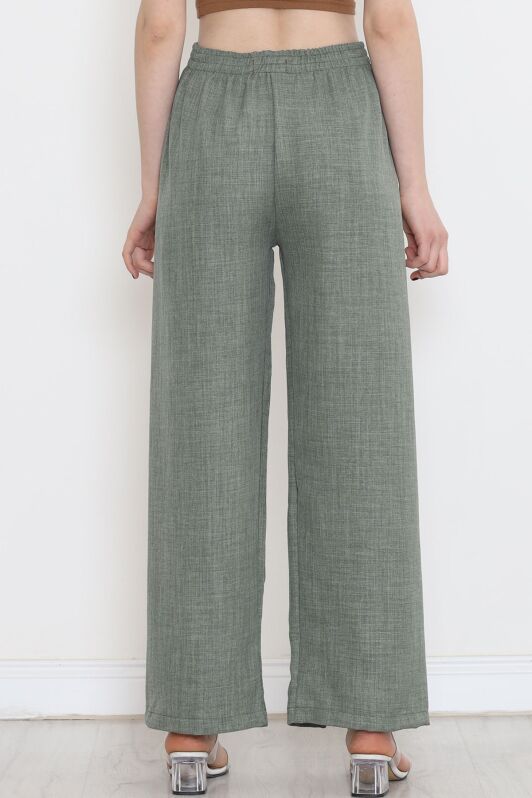 Paça Yırtmaçlı Keten Pantolon Yeşil - 15267.1726. - 4