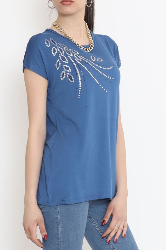 Pul Detaylı Bluz İndigo - 17137.599. - 3