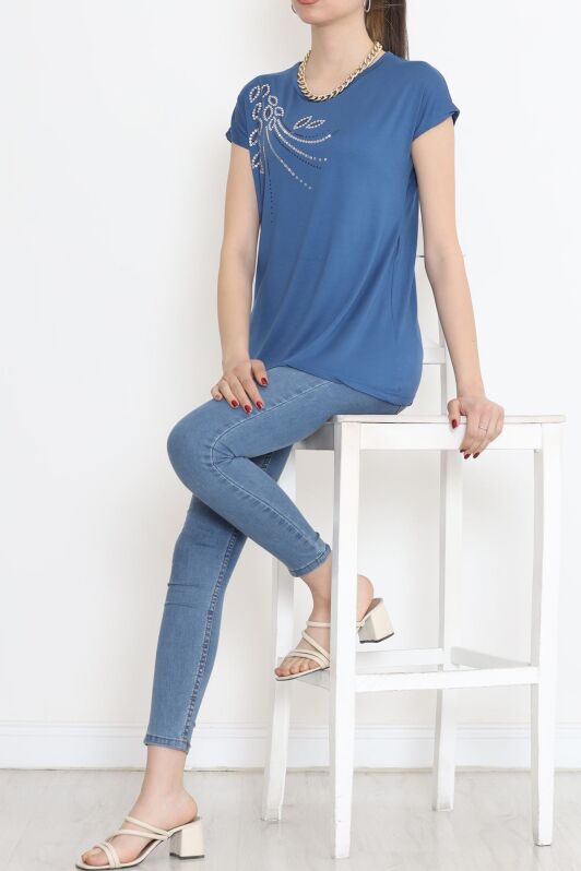 Pul Detaylı Bluz İndigo - 17137.599. - 4