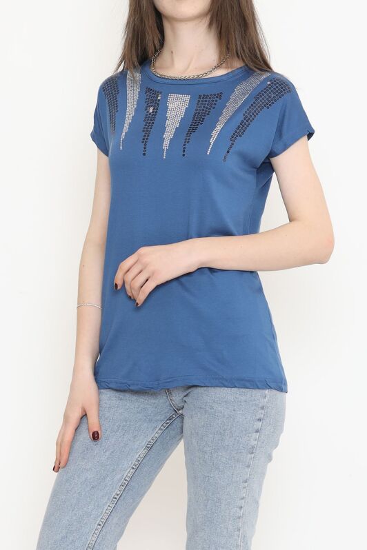 Pul Detaylı Bluz İndigo - 17144.599. - 2