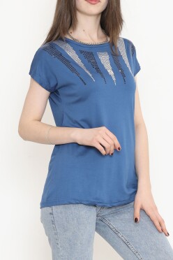 Pul Detaylı Bluz İndigo - 17144.599. - 3