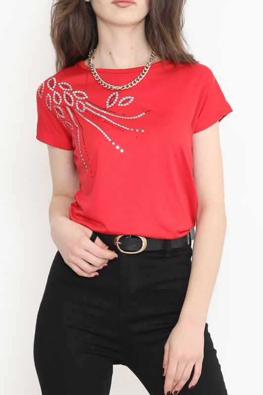 Pul Detaylı Bluz Kırmızı - 17137.599. - 4