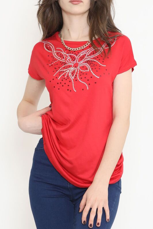 Pul Detaylı Bluz Kırmızı - 17141.599. - 1