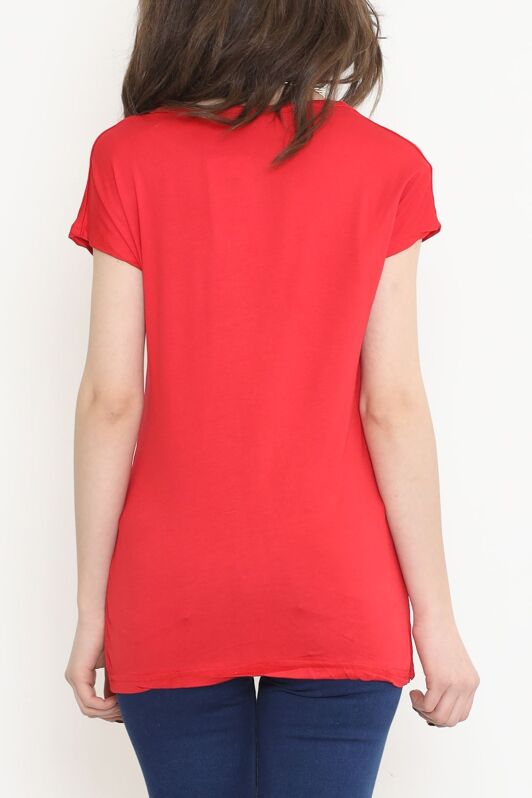 Pul Detaylı Bluz Kırmızı - 17141.599. - 4