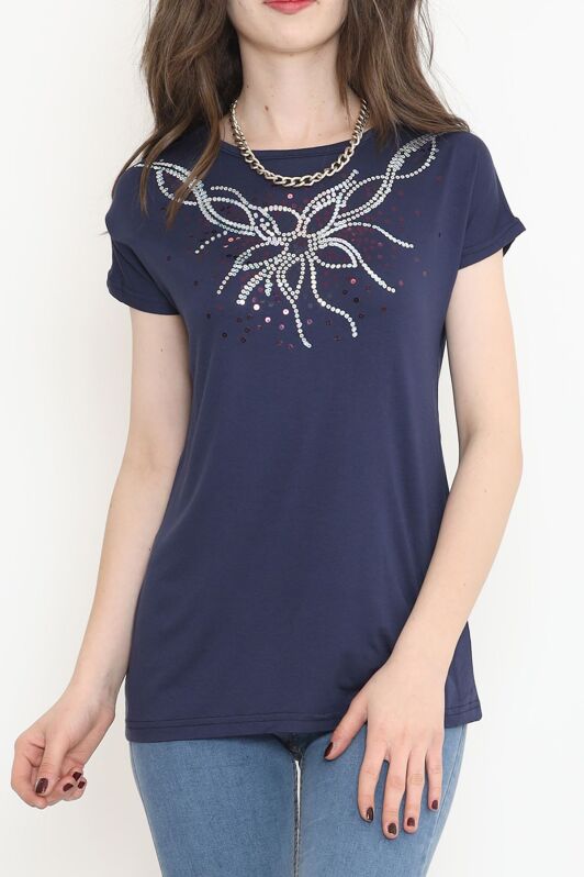 Pul Detaylı Bluz Lacivert - 17141.599. - 1