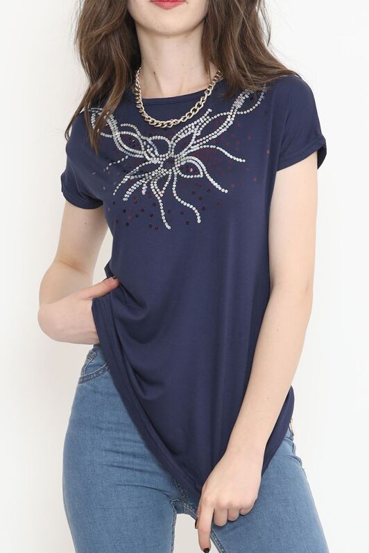 Pul Detaylı Bluz Lacivert - 17141.599. - 2