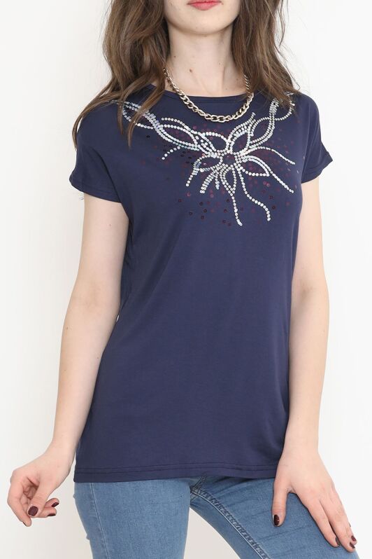 Pul Detaylı Bluz Lacivert - 17141.599. - 3