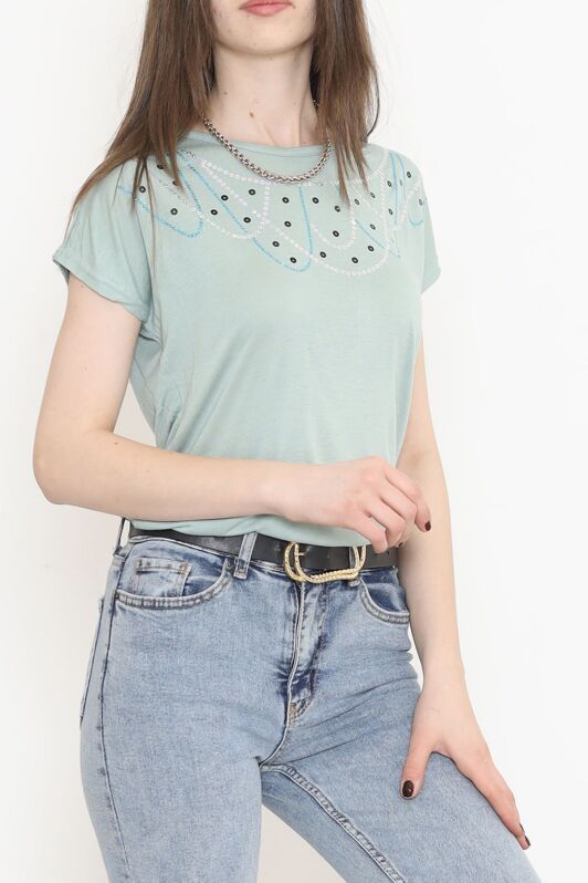 Pul Detaylı Bluz Mint - 17143.599. - 2