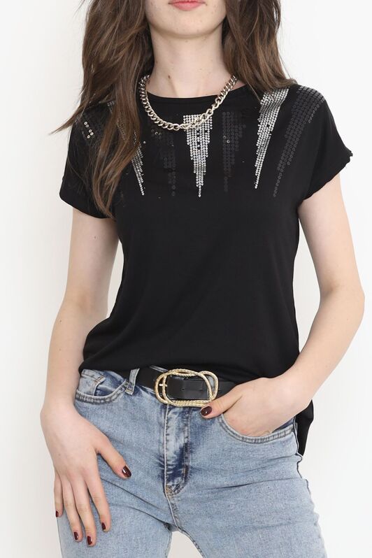 Pul Detaylı Bluz Siyah - 17144.599. - 3