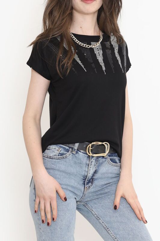 Pul Detaylı Bluz Siyah - 17144.599. - 4