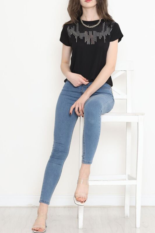 Pul Detaylı Bluz Siyah - 17145.599. - 4