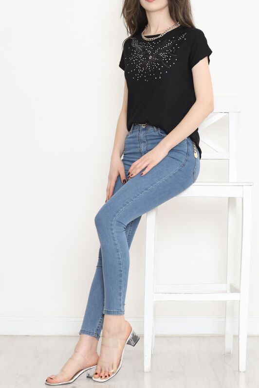 Pul Detaylı Bluz Siyah1 - 17141.599. - 4