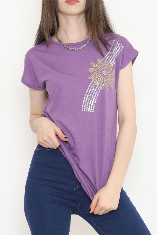 Pul İşlemeli Bluz Mor - 17124.599. - 2