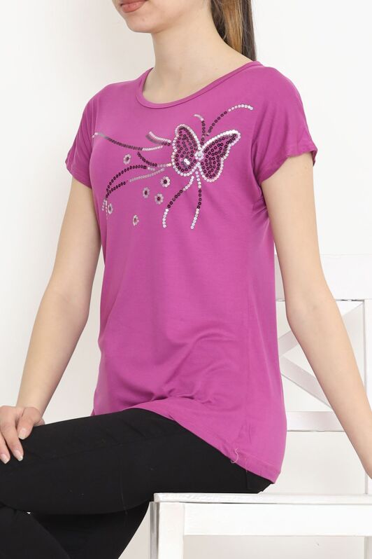 Pul İşlemeli Bluz Mor - 17131.599. - 1