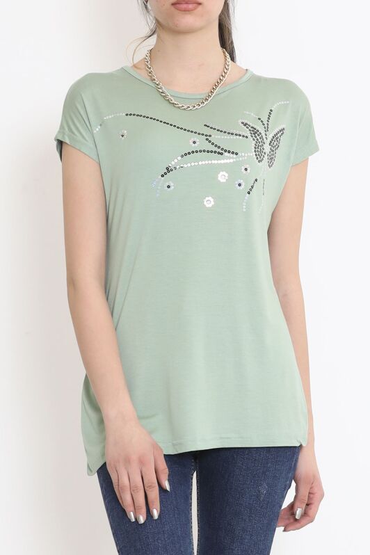 Pul İşlemeli Bluz Pastelyeşil - 17131.599. - 1