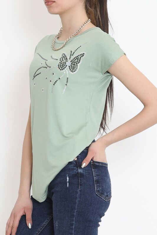 Pul İşlemeli Bluz Pastelyeşil - 17131.599. - 2