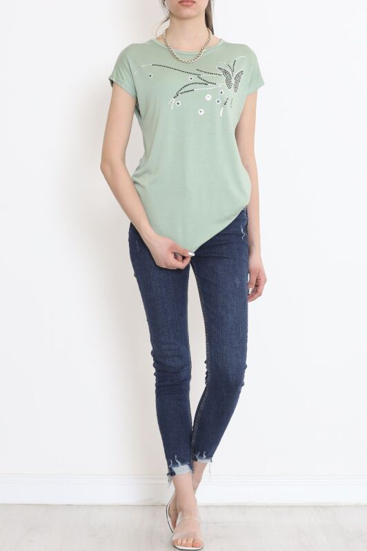 Pul İşlemeli Bluz Pastelyeşil - 17131.599. - 4
