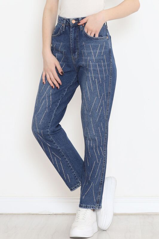 Taş Detaylı Boyfriend Kot Pantolon Koyumavi - 7006.1367. - 2