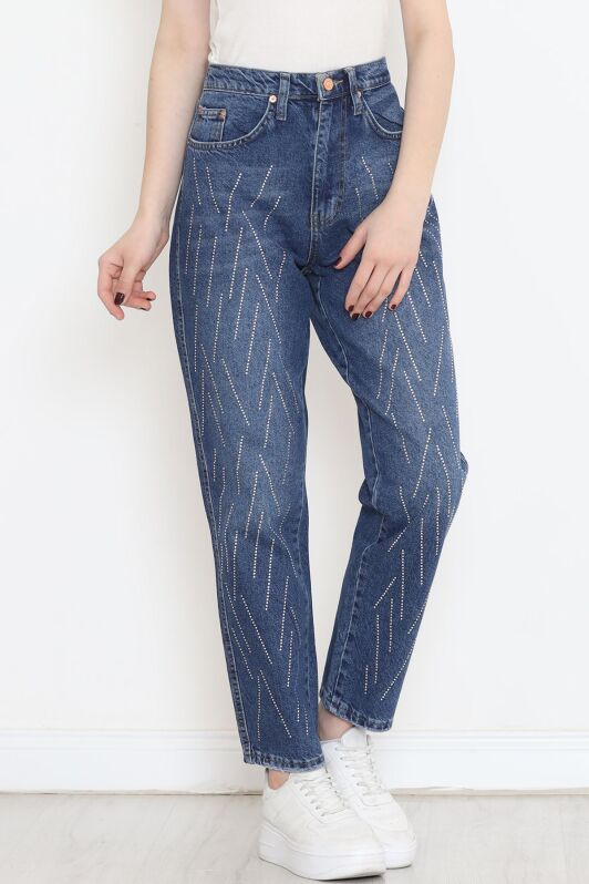 Taş Detaylı Boyfriend Kot Pantolon Koyumavi - 7006.1367. - 3