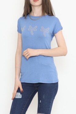 Taş İşlemeli Bluz Mavi - 17147.599. - 1