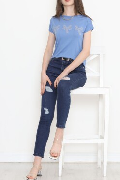 Taş İşlemeli Bluz Mavi - 17147.599. - 4