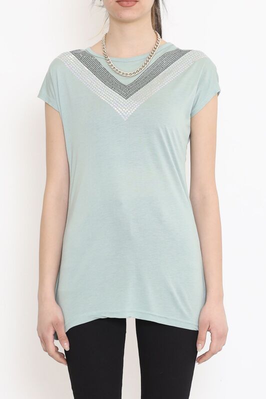 V Desen Pullu Bluz Mint - 17127.599. - 1