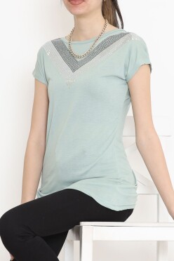 V Desen Pullu Bluz Mint - 17127.599. - 2