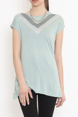 V Desen Pullu Bluz Mint - 17127.599. - 3