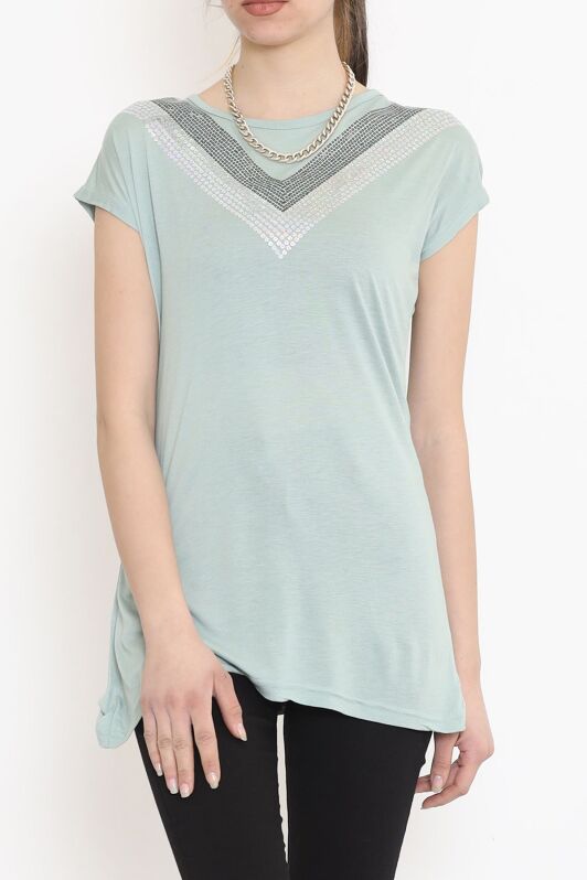 V Desen Pullu Bluz Mint - 17127.599. - 3