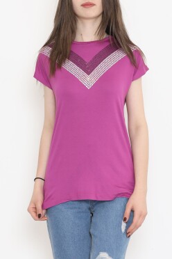 V Desen Pullu Bluz Mor - 17127.599. - 1