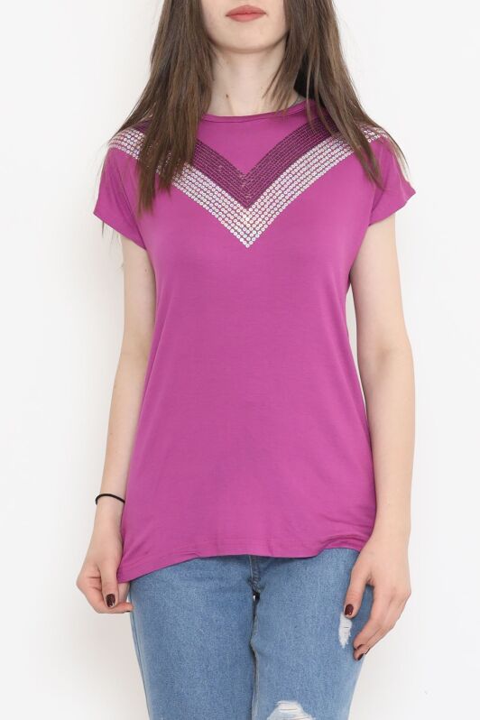 V Desen Pullu Bluz Mor - 17127.599. - 1