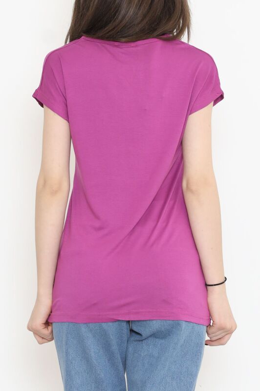 V Desen Pullu Bluz Mor - 17127.599. - 5