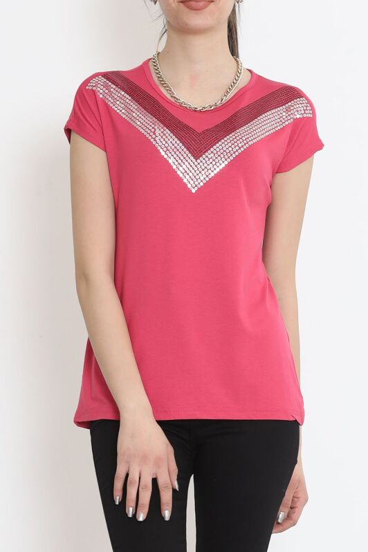 V Desen Pullu Bluz Pembe - 17127.599. - 1