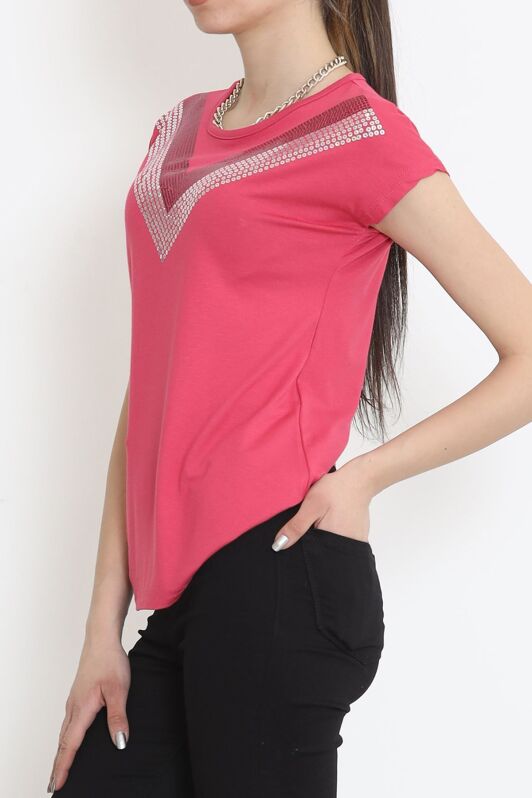 V Desen Pullu Bluz Pembe - 17127.599. - 2