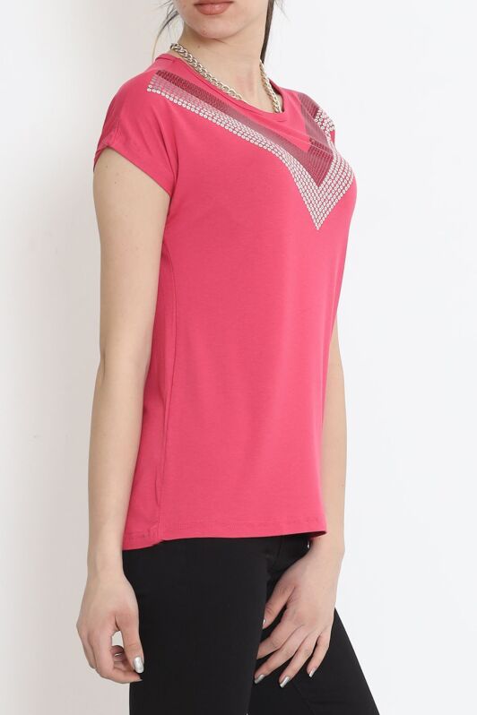 V Desen Pullu Bluz Pembe - 17127.599. - 3
